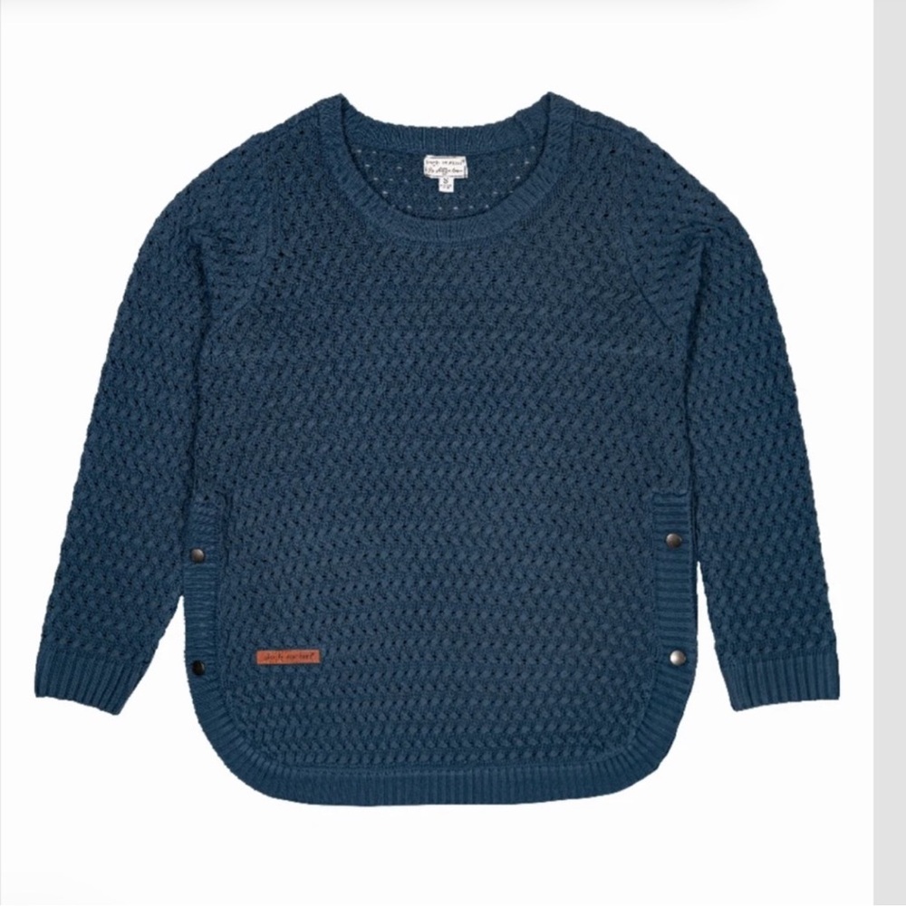 Simply Southern Snap Side Crew Neck Knit Sweater in marine size medium